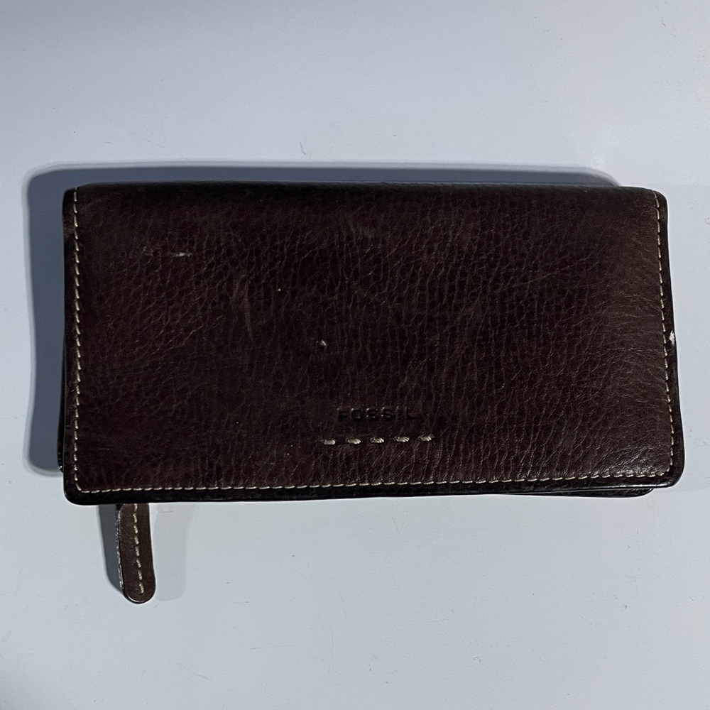 Fossil Dark Brown 100% Leather Wallet Bifold long